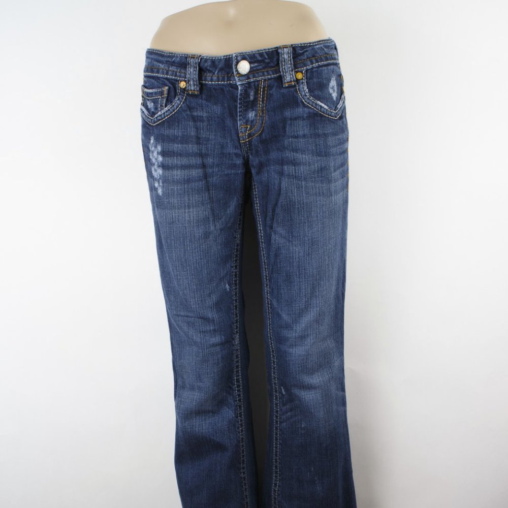 MEK Buckle Oaxaca Boot Cut 26 (28 X 33) Women's Jeans Flap Pocket Medium Wash
